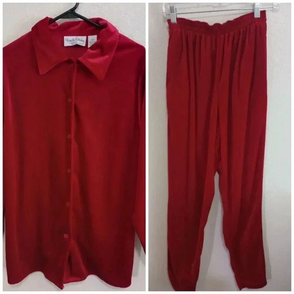 Diane Von Furstenberg The Color Authority Vtg Red Velour 2 Pc Pantsuit Sz Small - Picture 1 of 4